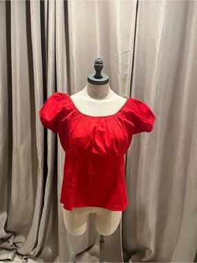 Pinup Couture Red Puff-Sleeve Peasant Blouse